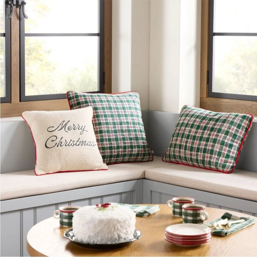 16” Merry Christmas Icon Square Pillow Cream/Red Edge Hearth & Hand Magnolia